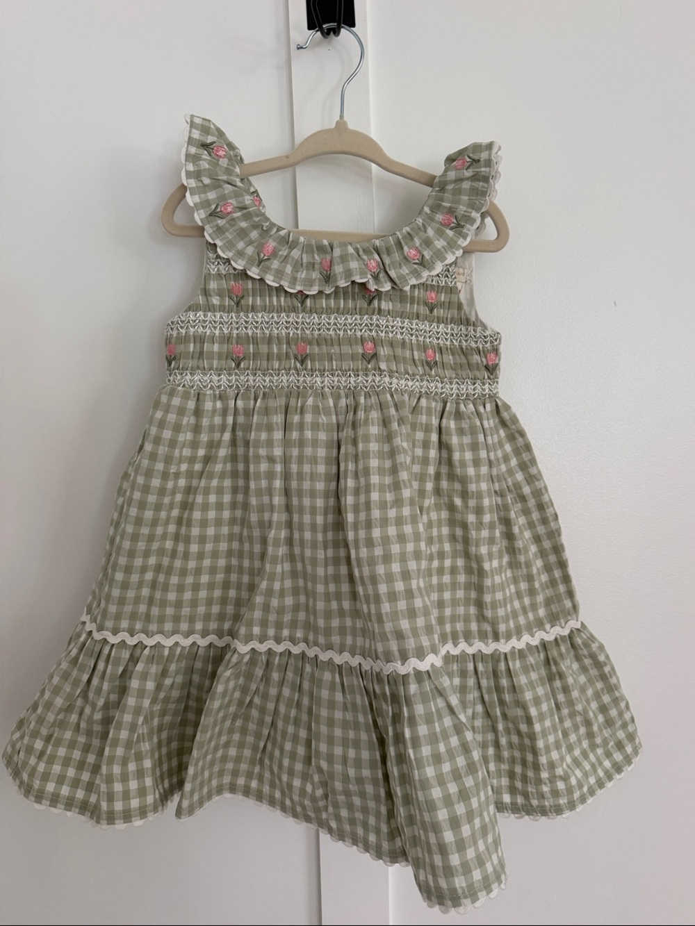 Christian Siriano Green Gingham Dress with Pink Floral Accents